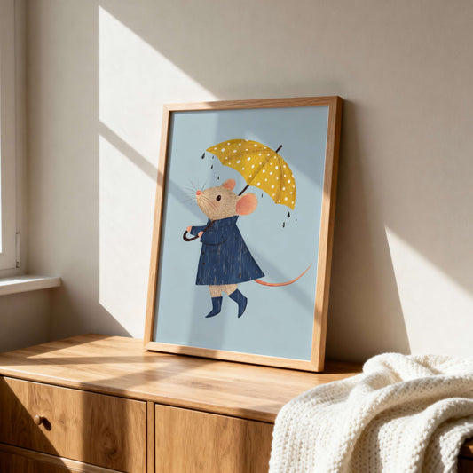 Rainy Day Boy Mouse Print | Unframed
