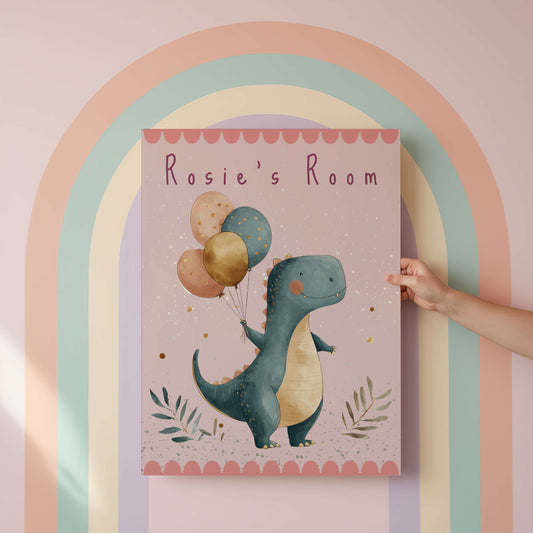 Personalised Pink T-Rex Dinosaur Print | Unframed