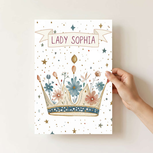 Personalised Princess Flower Crown Print | Unframed