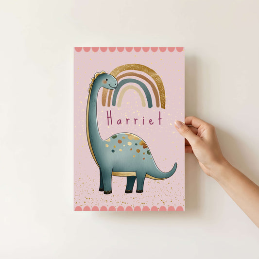 Personalised Pink Diplodocus Dinosaur Print | Unframed
