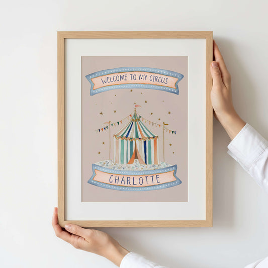 Personalised Pink Circus Tent Print | Unframed