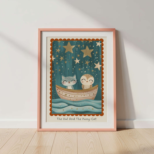 The Owl And The Pussy Cat Nursery Rhyme Print | Unframed
