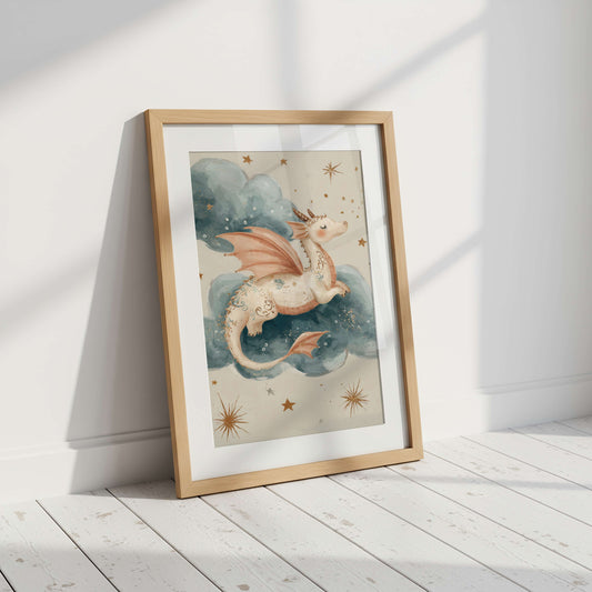 Sleeping Baby Dragon Cloud Print | Unframed