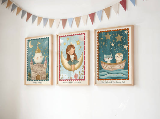 Nursery Rhyme Wall Art Set of 6 Prints | Unframed