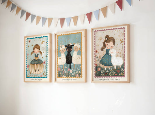 Mary Had A Little Lamb Nursery Rhyme Print | Unframed