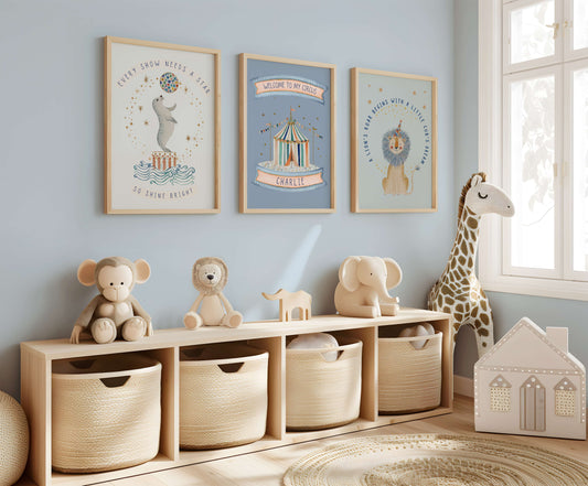 Personalised Vintage Circus Wall Art Set of 3 | Unframed