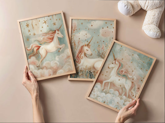 Pastel Unicorn Wall Art Set of 3 Prints | Unframed