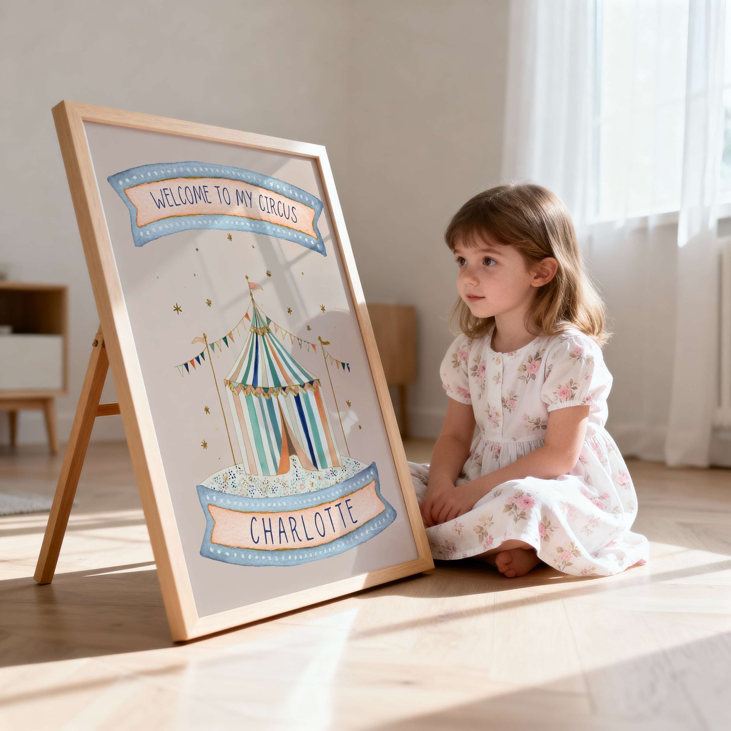 Personalised Pink Circus Tent Print | Unframed