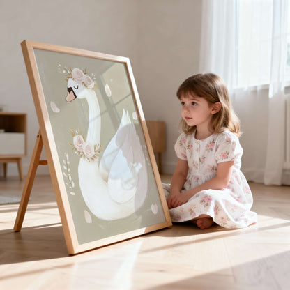 Floral Swan Wall Art Print | Unframed