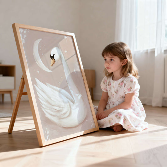 Moon Swan Wall Art Print | Unframed