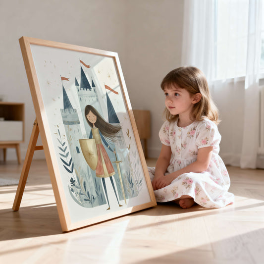 Castle And Girl Knight Wall Art Print | Unframed