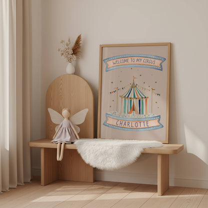 Personalised Pink Circus Wall Art Set of 3 | Unframed