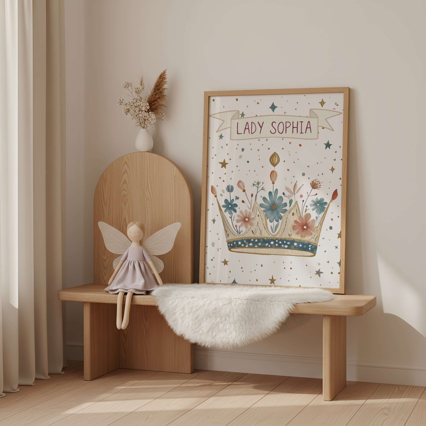 Personalised Princess Flower Crown Print | Unframed