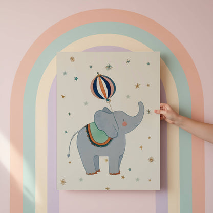 Pink Circus nursery wall art — single framed print, whimsical circus animal in pink and cream