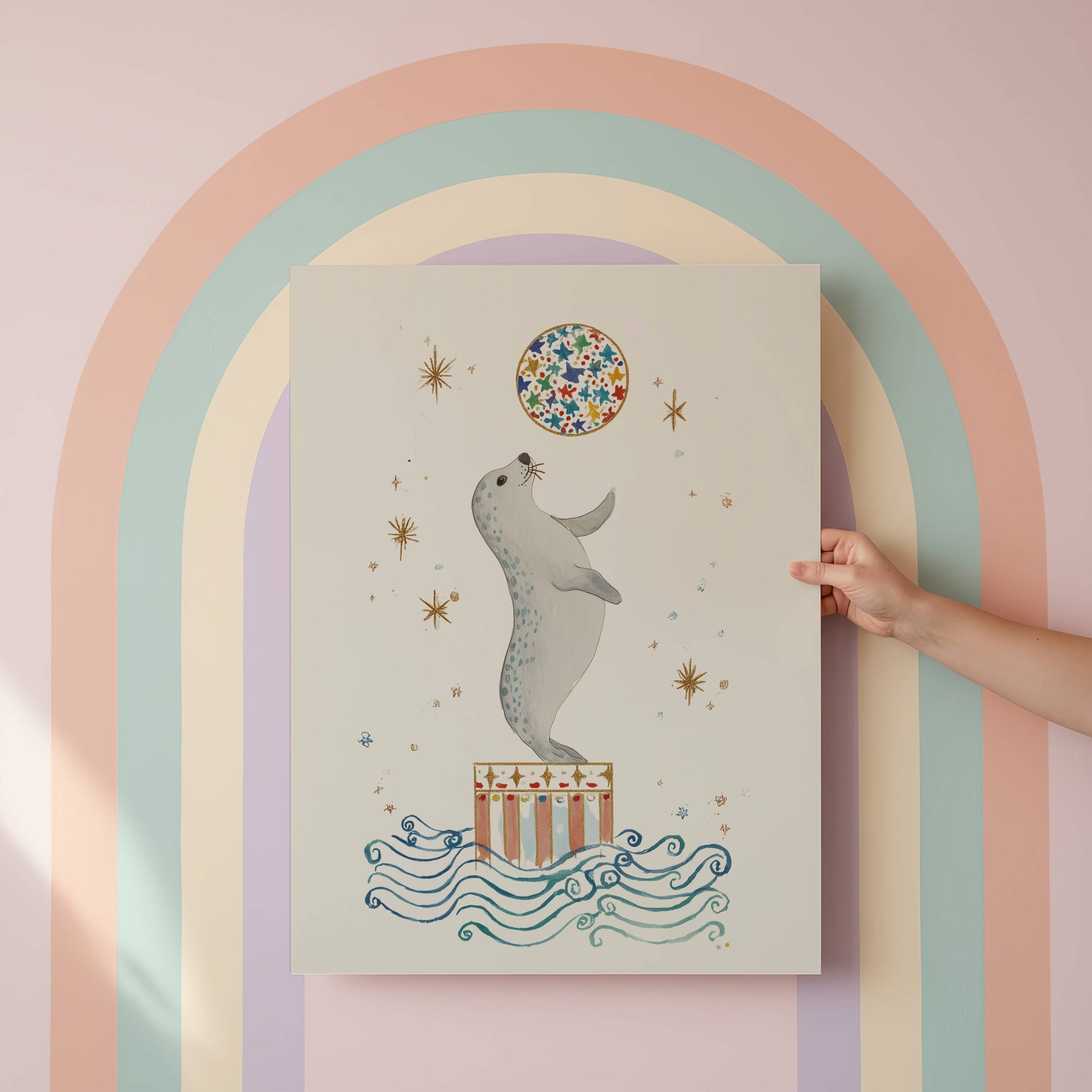 Pink Circus nursery wall art — single framed print, vintage circus style illustration in pink and cream