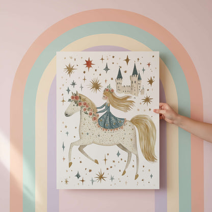 Personalised Crown, Castle & Horse Princess Wall Art Set of 3 | Girls Nursery Prints