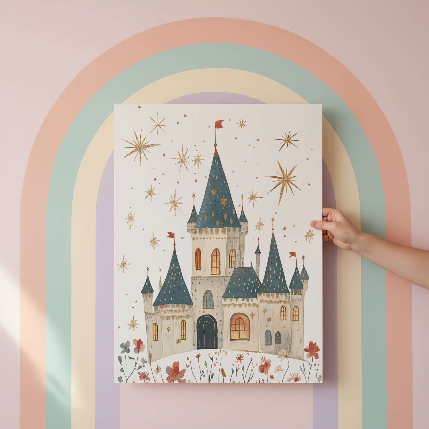 Personalised Crown, Castle & Horse Princess Wall Art Set of 3 | Girls Nursery Prints