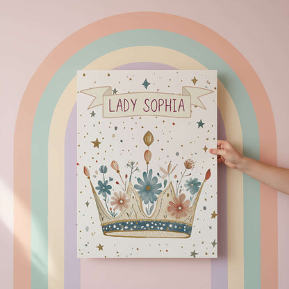 Personalised Princess Flower Crown Print | Unframed