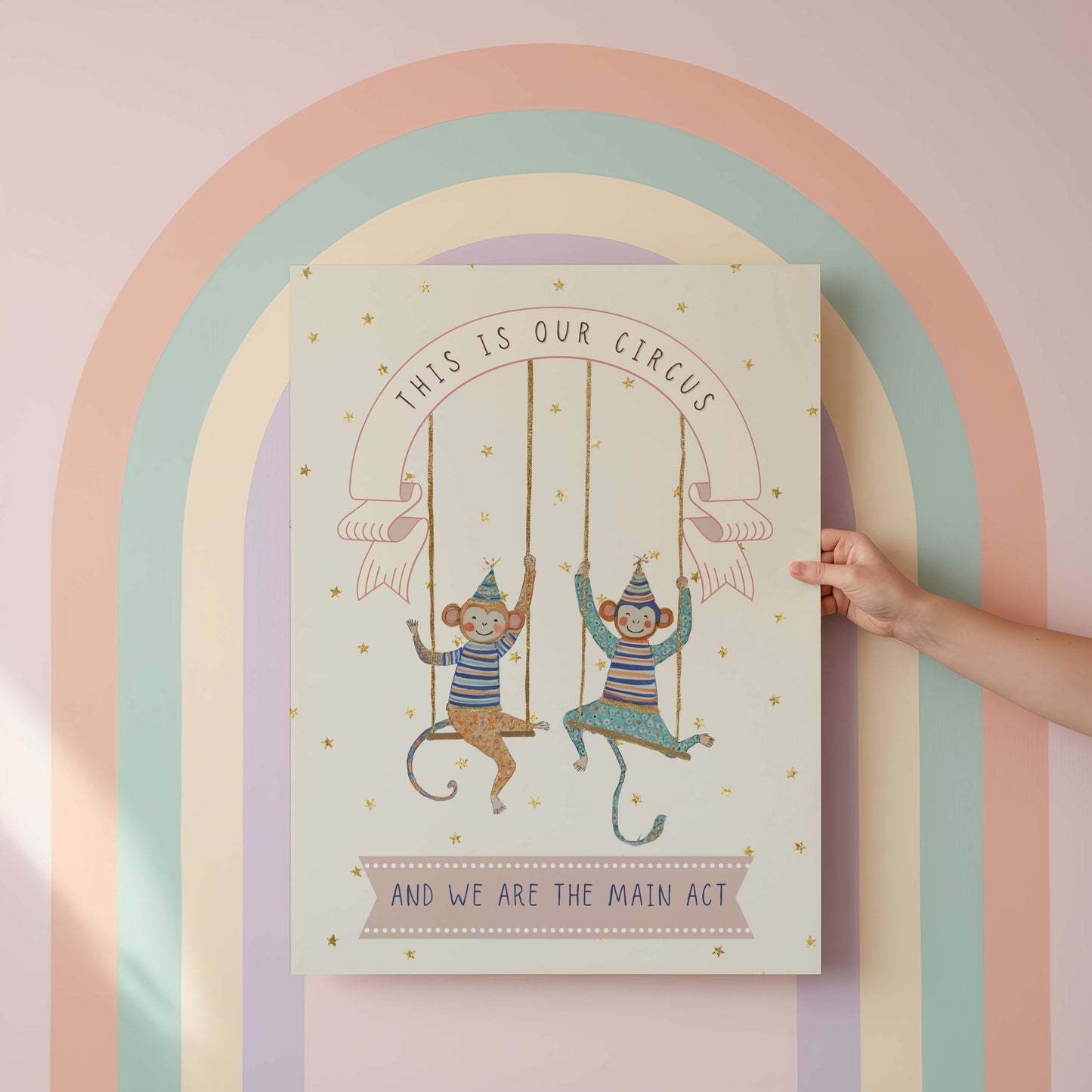 Personalised Sibling Pink Circus Wall Art Set of 3 | Unframed