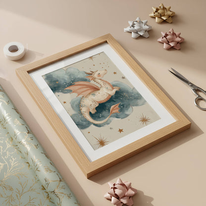 Sleeping Baby Dragon Cloud Print | Unframed