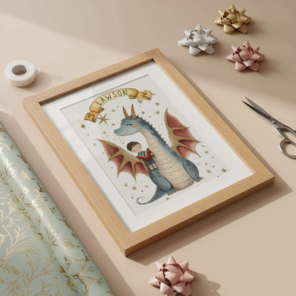 Personalised Dragon and Boy Print | Unframed