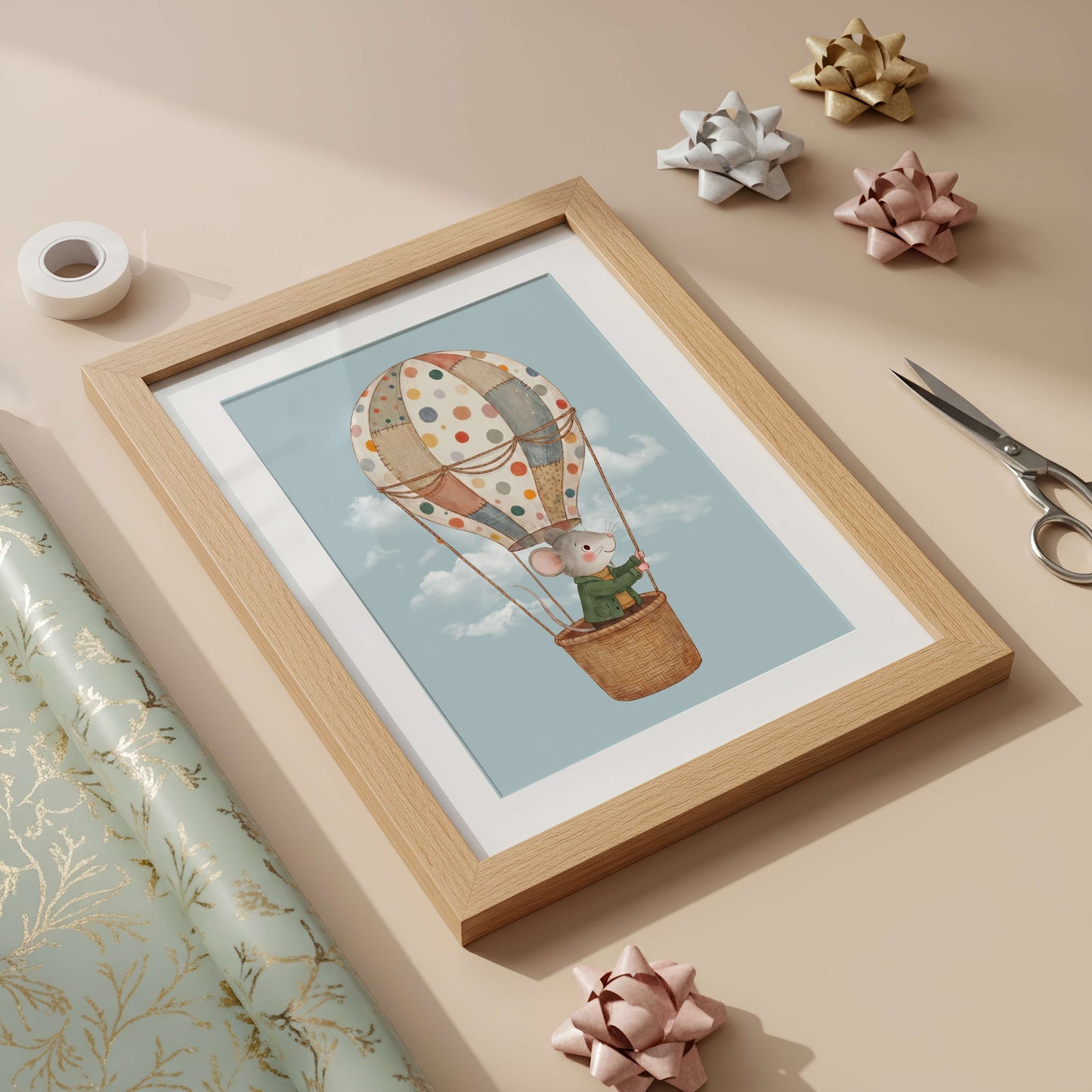 Hot Air Balloon Mouse Print | Unframed