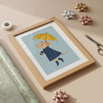 Rainy Day Boy Mouse Print  | Unframed