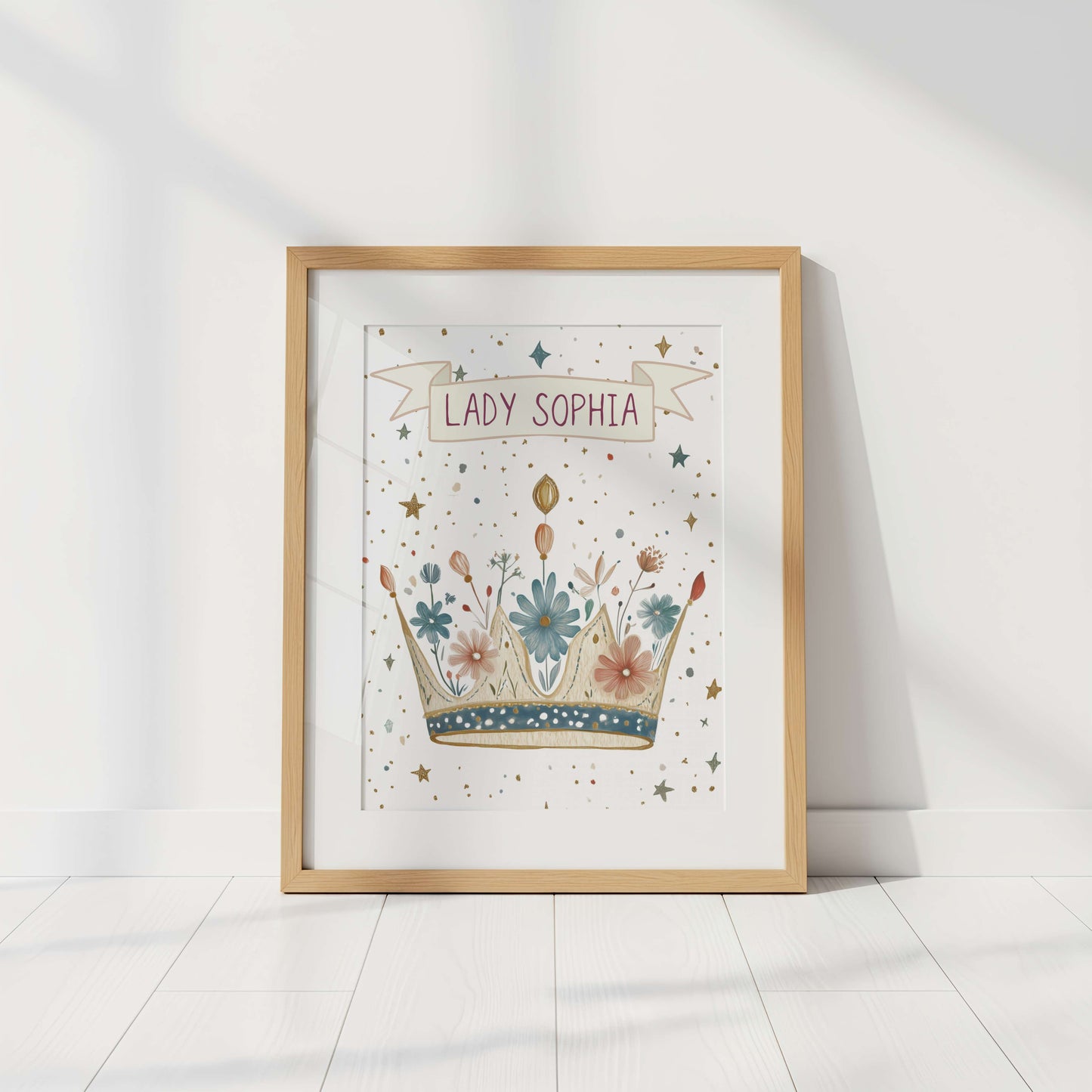 Personalised Princess Flower Crown Print | Unframed