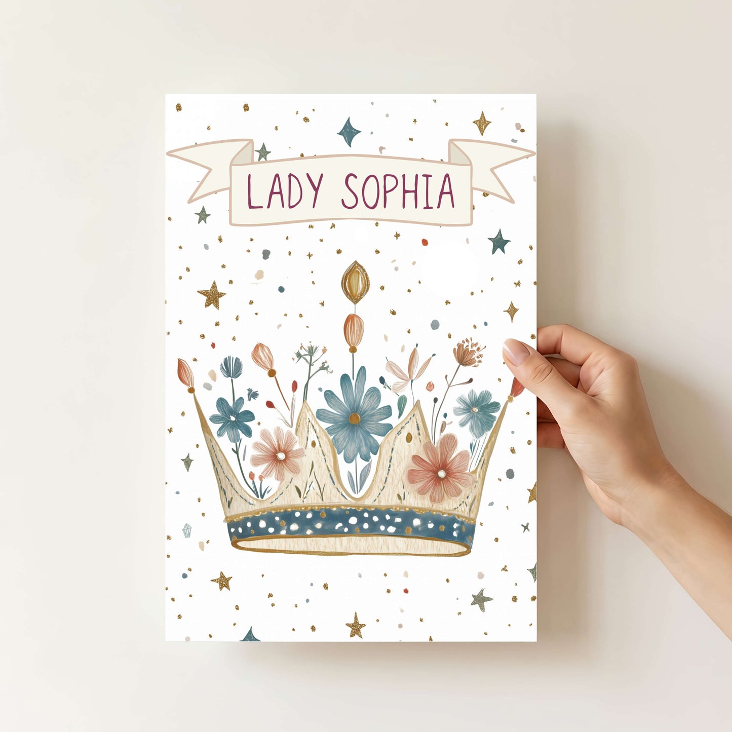 Personalised Princess Flower Crown Print | Unframed