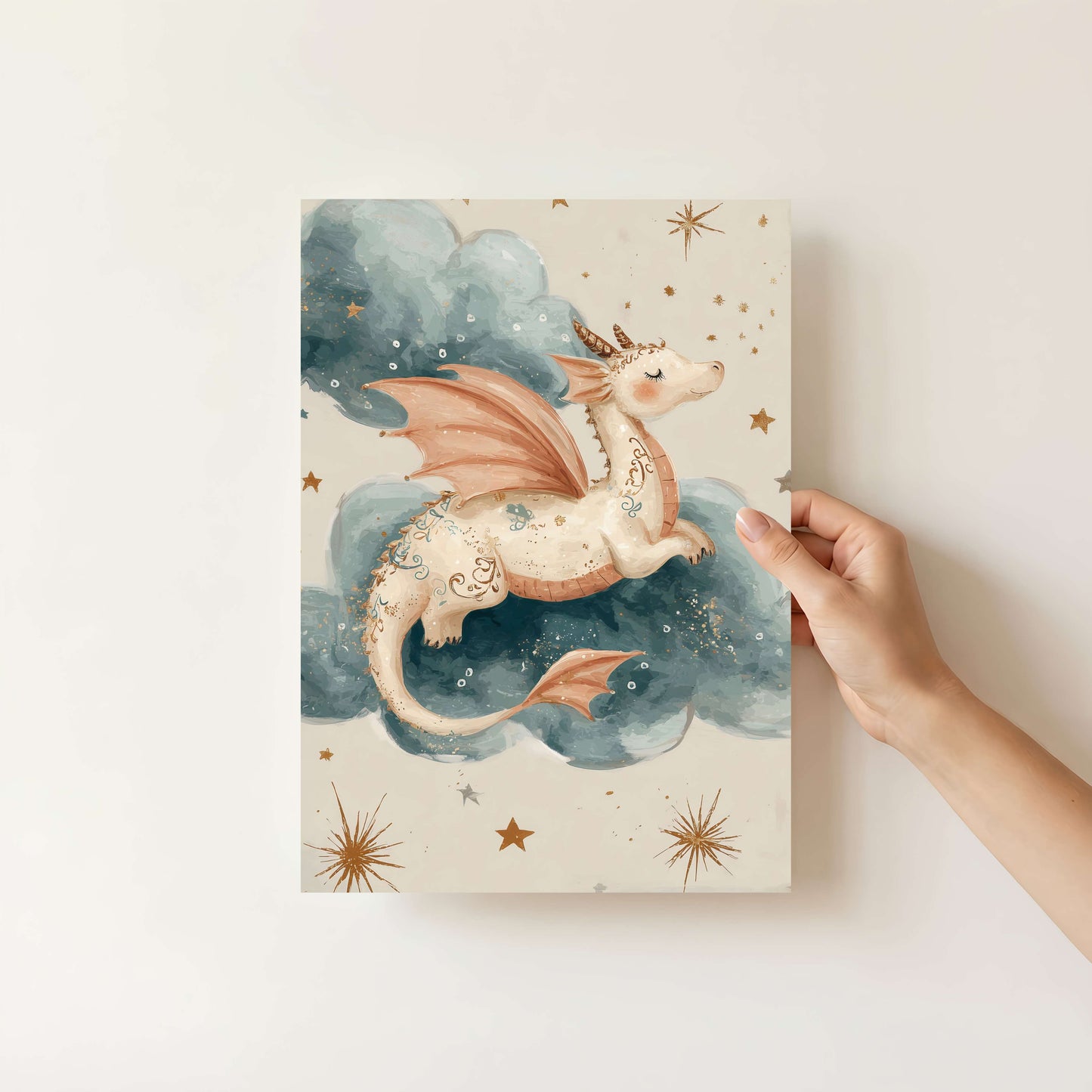 Sleeping Baby Dragon Cloud Print | Unframed