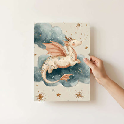 Sleeping Baby Dragon Cloud Print | Unframed