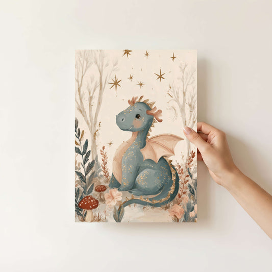 Woodland Baby Dragon Fantasy Print | Unframed