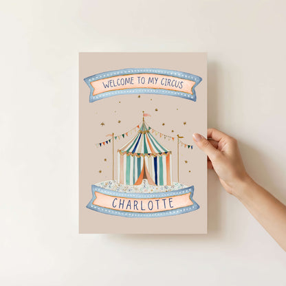 Personalised Pink Circus Wall Art Set of 3 | Unframed