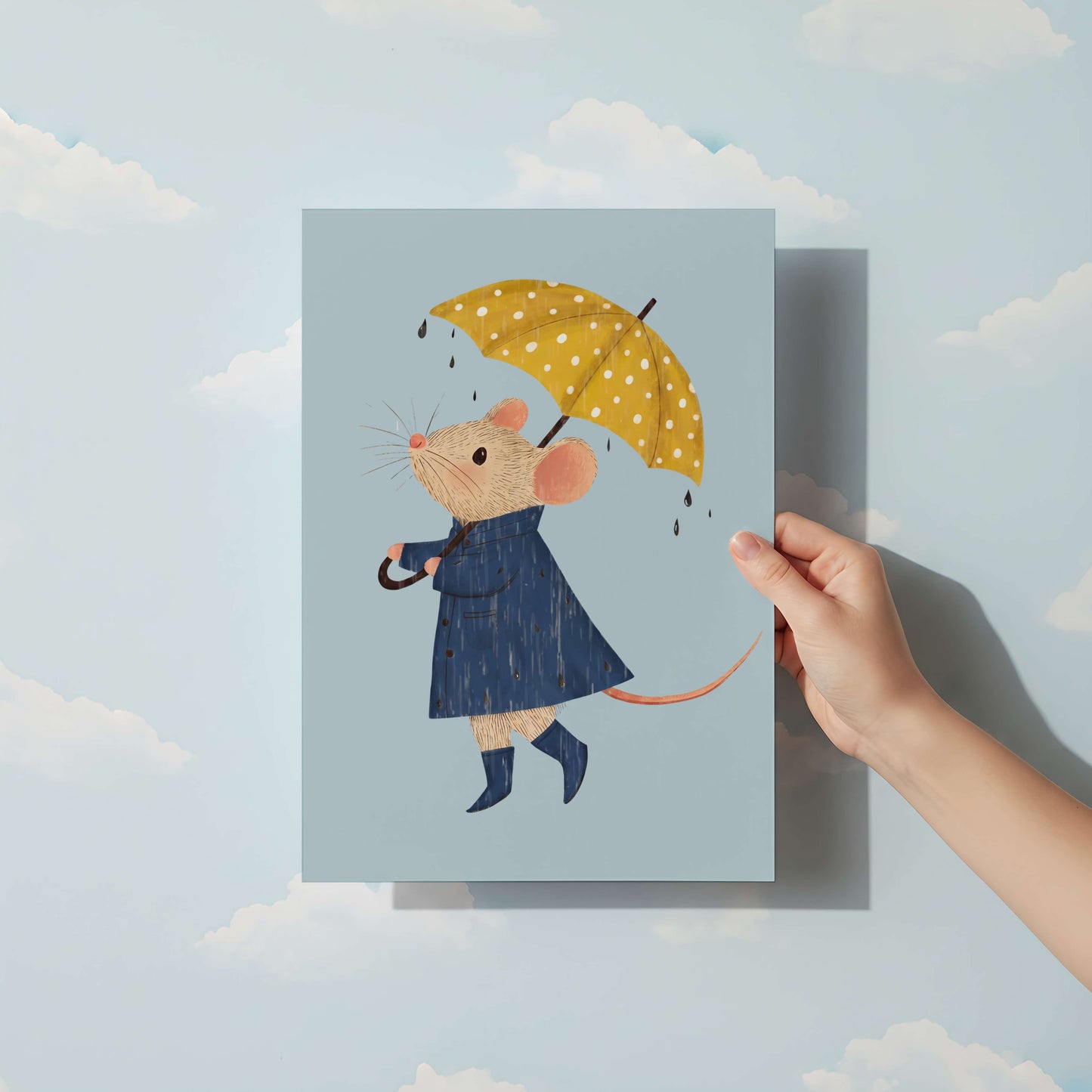 Rainy Day Boy Mouse Print  | Unframed