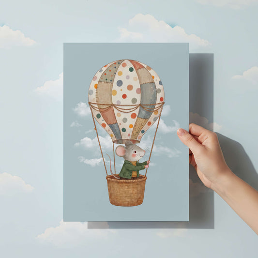 Hot Air Balloon Mouse Print | Unframed