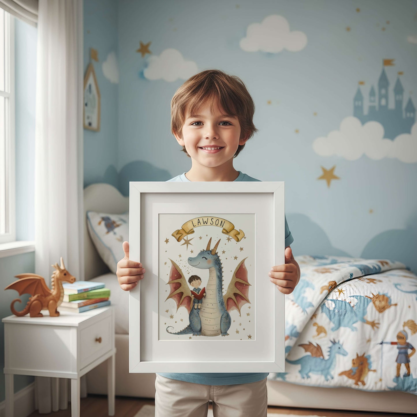 Personalised Dragon and Boy Print | Unframed