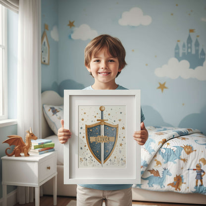 Personalised Dragon and Blonde Knight Wall Art Set of 3 | Unframed