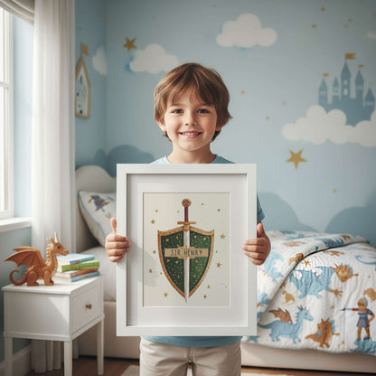 Personalised Dragon & Knight Nursery Print Set of 3 | Unframed