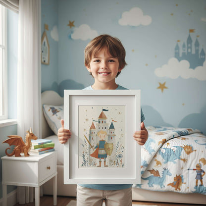 Personalised Dragon and Blonde Knight Wall Art Set of 3 | Unframed