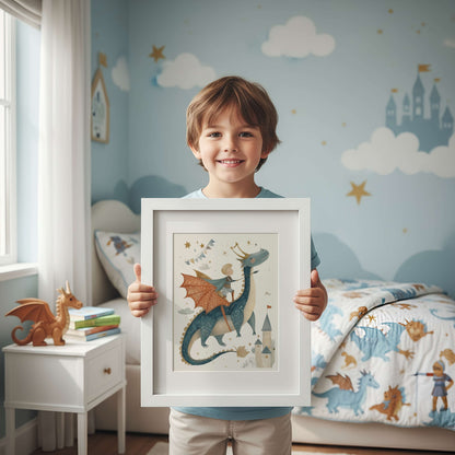 Personalised Dragon and Blonde Knight Wall Art Set of 3 | Unframed