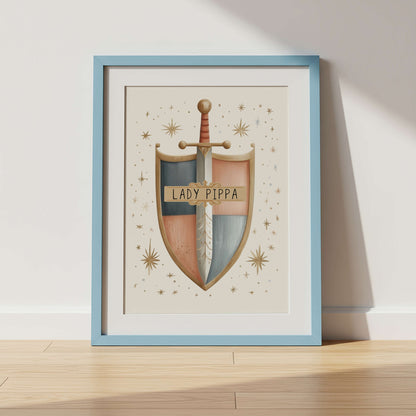 Girl Knight Personalised Shield  | Unframed