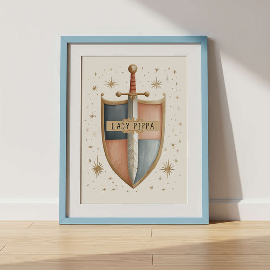 Girl Knight Personalised Shield  | Unframed