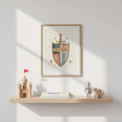 Personalised Dragon and Girl Knight Wall Art Set of 3 | Unframed