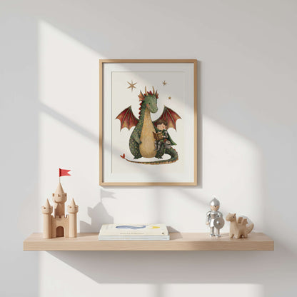 Personalised Dragon & Knight Nursery Print Set of 3 | Unframed