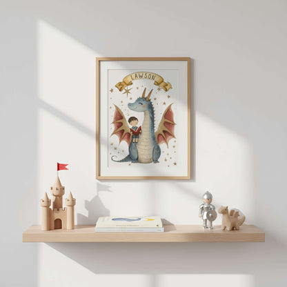 Personalised Dragon and Boy Print | Unframed