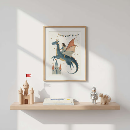 Dragon And Girl Knight Wall Art Print | Unframed
