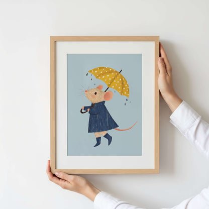 Rainy Day Boy Mouse Print  | Unframed