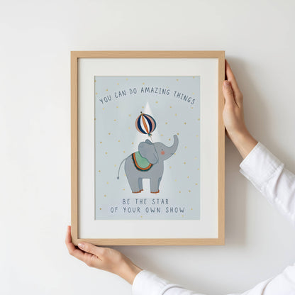 Personalised Blue Circus Wall Art Set of 3 for Siblings | Unframed