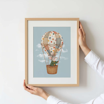 Hot Air Balloon Mouse Print | Unframed