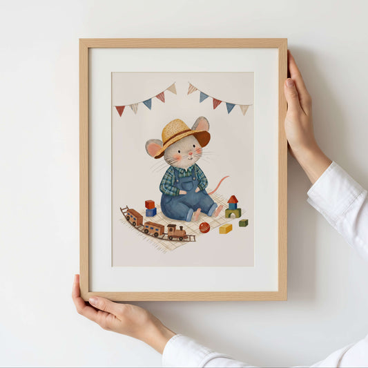 Little Builder Mouse Print | Unframed